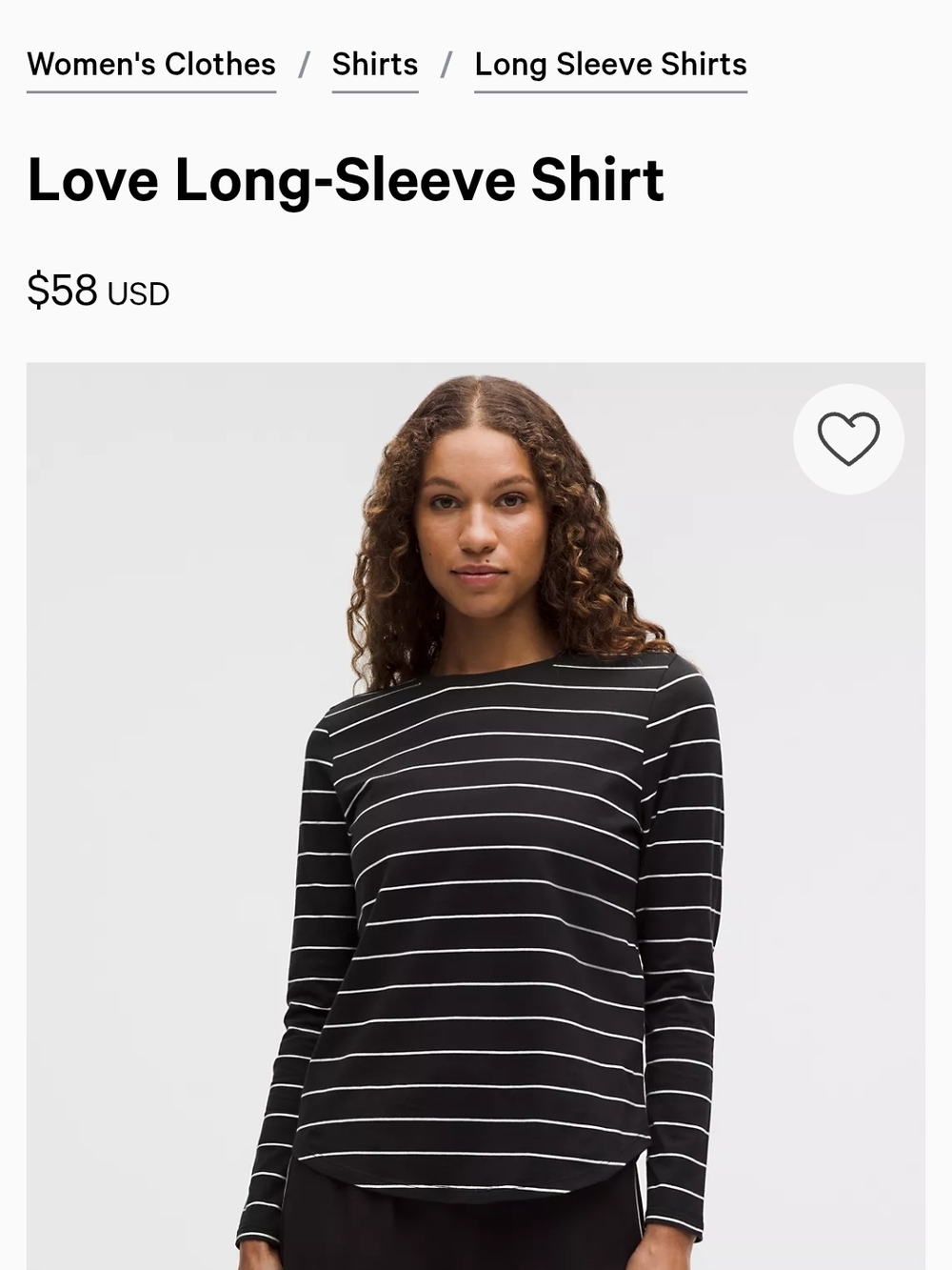 Lululemon Love Long-Sleeve Shirt - Black Stripe Size 10